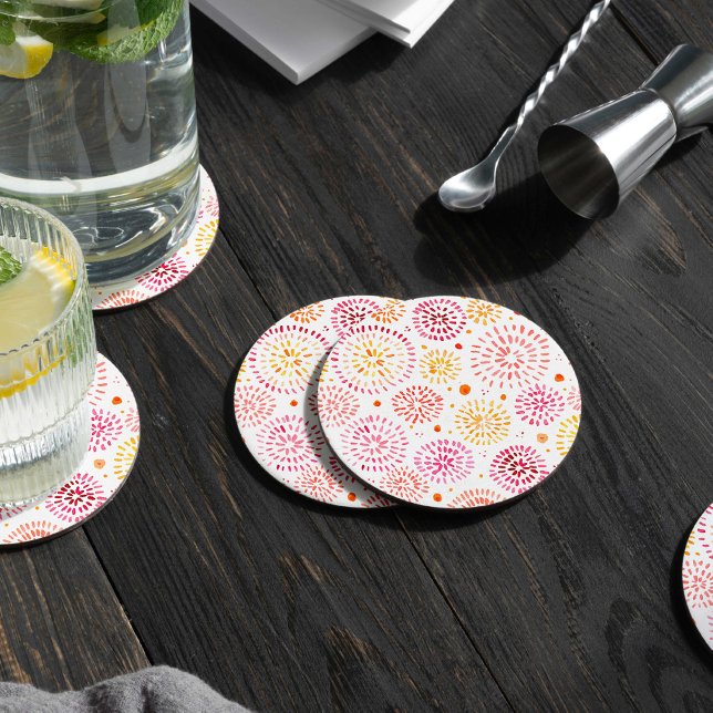 Färgfyrverkerier för utspädning i gult och orange underlägg papper rund (Skapare uppladdad)