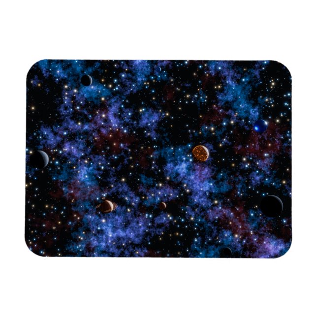 Färggalaxer, stjärnor och planeter på natten magnet (Horisontell)