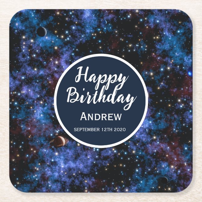Färggalaxer, stjärnor och planeter underlägg papper kvadrat (Framsidan)