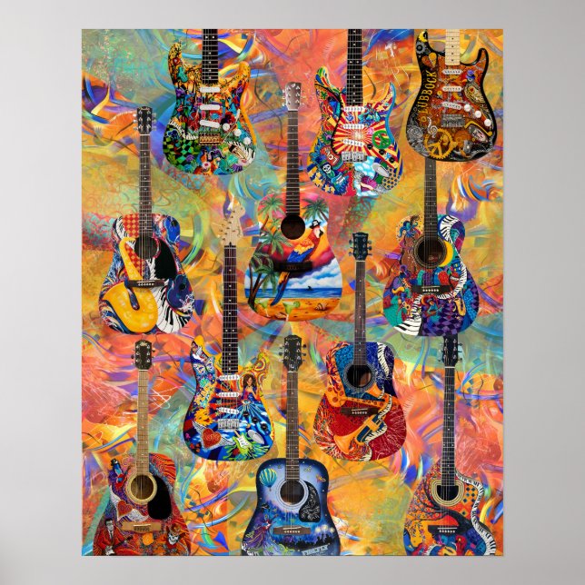 Färggarnitärer-elektriska gitarrer-akustiska gitar poster (Framsidan)