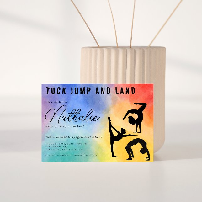 Färgggymnastisk flicka Födelsedagsfest inbjudan (Skapare uppladdad)