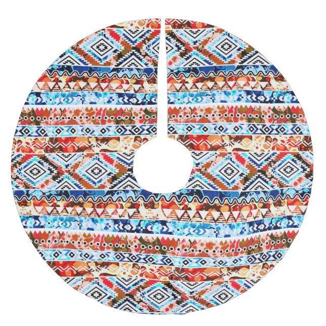 Färggig, giftig, aztec mönster julgransmatta borstad polyester (Framsidan)