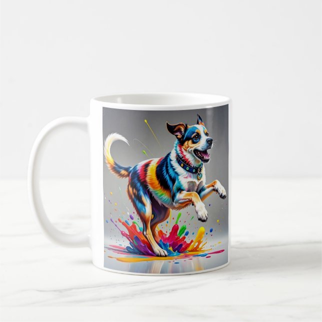 Färggigjätten lycklig är lekfull rolig hund. kaffemugg (Vänster)