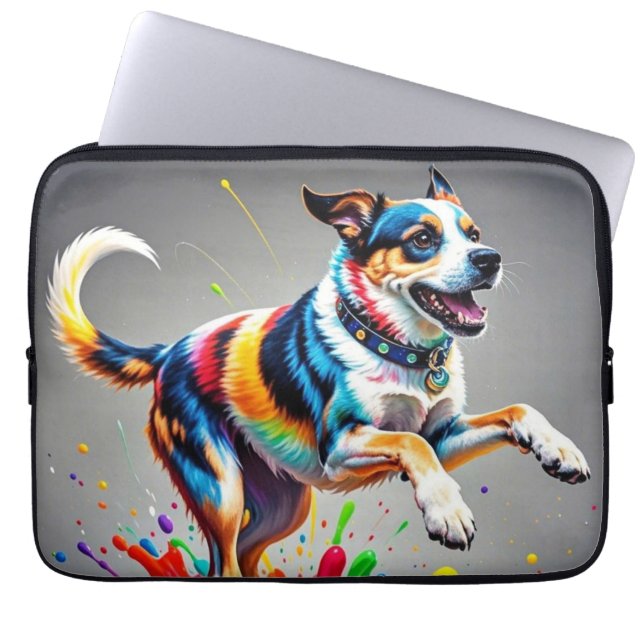 Färggigjätten lycklig är lekfull rolig hund. laptop fodral (Framsidan)