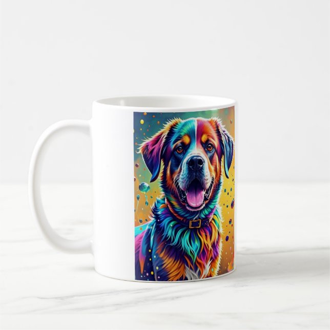 Färggigjätten lycklig, rolig hund, stänk kaffemugg (Vänster)