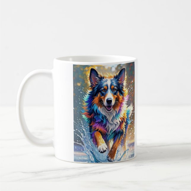 Färggigjätten lycklig, rolig hund, stänk kaffemugg (Vänster)