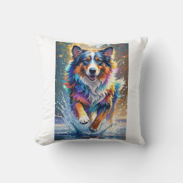 Färggigjätten lycklig, rolig hund, stänk kudde