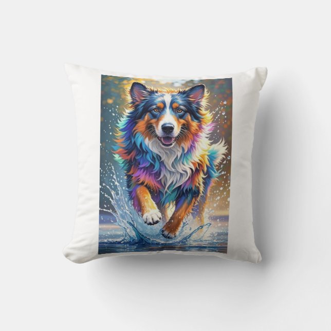 Färggigjätten lycklig, rolig hund, stänk kudde (Framsida)
