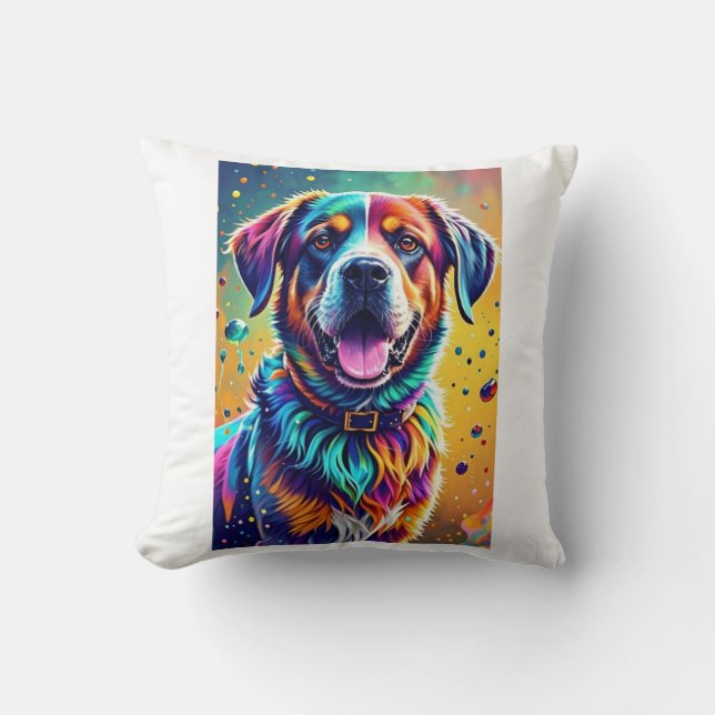 Färggigjätten lycklig, rolig hund, stänk kudde (Framsida)