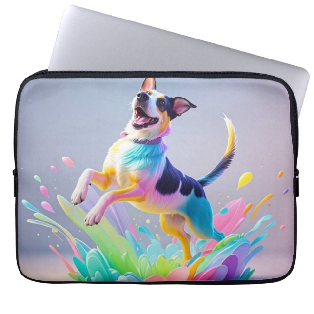 Färggigjätten lycklig, rolig hund, stänk laptop fodral (Framsidan)
