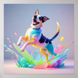 Färggigjätten lycklig, rolig hund, stänk poster