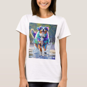 Färggigjätten lycklig, rolig hund, stänk t shirt