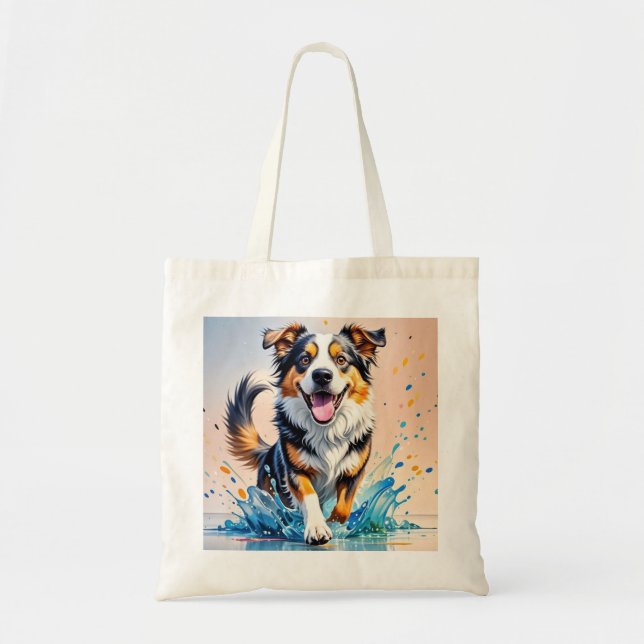 Färggigjätten lycklig, rolig hund, stänk tygkasse (Framsidan)