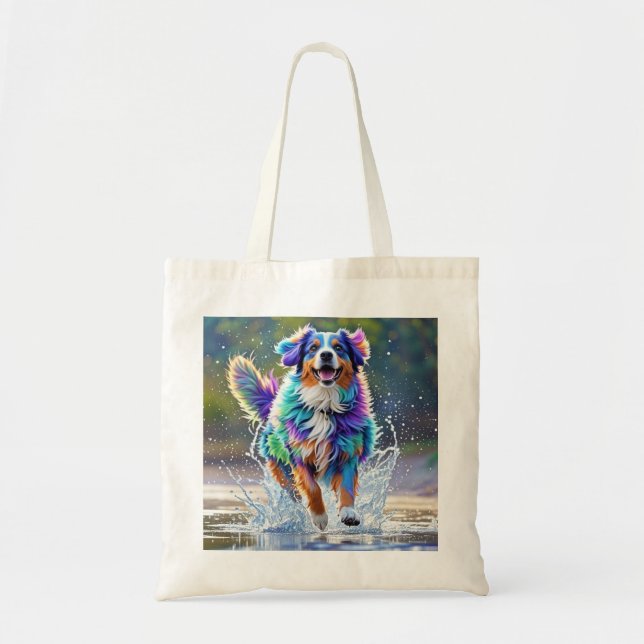 Färggigjätten lycklig, rolig hund, stänk tygkasse (Framsidan)