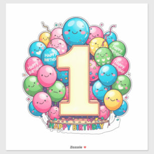 Färgglad 1-års födelsedagsfirande med ballonger klistermärken