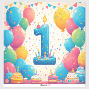 Färgglad 1-års födelsedagsfirande med ballonger klistermärken