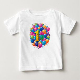 Färgglad 1-års födelsedagsfirande med ballonger t shirt