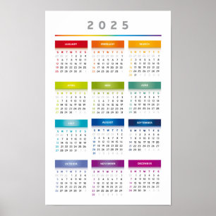 Färgglad 2025-kalender - Regnbågsfärger 3 Kolumner Poster