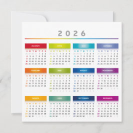 Färgglad 2026-kalender - Regnbågsfärger 3 kolumner Julkort