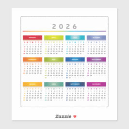 Färgglad 2026-kalender - Regnbågsfärger 3 Kolumner Klistermärken