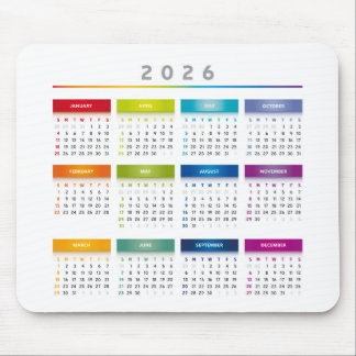 Färgglad 2026-kalender - Regnbågsfärger 3 Kolumner Musmatta