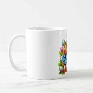 Färgglad 3D Glad Påsk Typografi med Kaninöron Kaffemugg