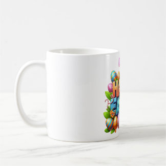 Färgglad 3D Glad Påsk Typografi med Kaninöron Kaffemugg