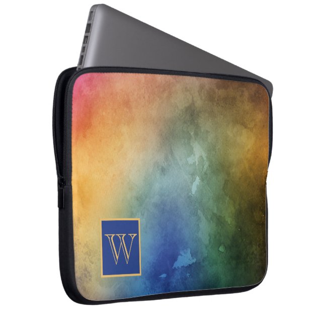 Färgglad Abstrakt Bakgrund med Monogram Laptop Fodral (Framsidan Höger)