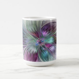 Färgglad Abstrakt Blomma Modern Blommig Fraktal Ko Kaffemugg