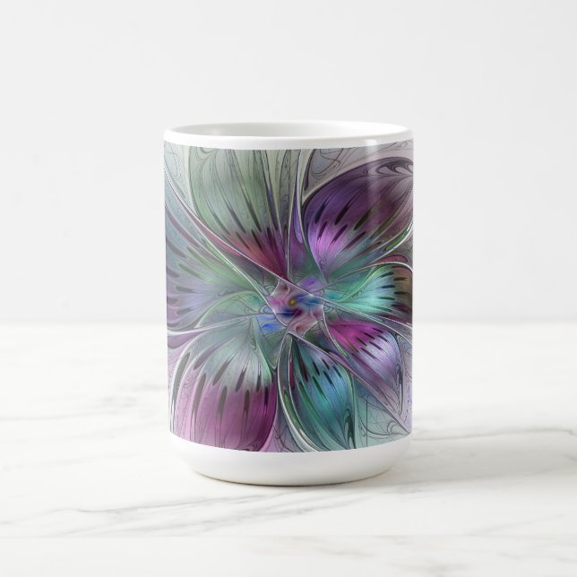 Färgglad Abstrakt Blomma Modern Blommig Fraktal Ko Kaffemugg (Center)