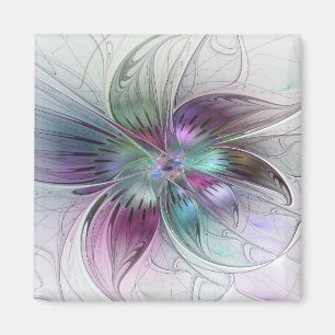 Färgglad Abstrakt Blomma Modern Blommig Fraktal Ko Magnet