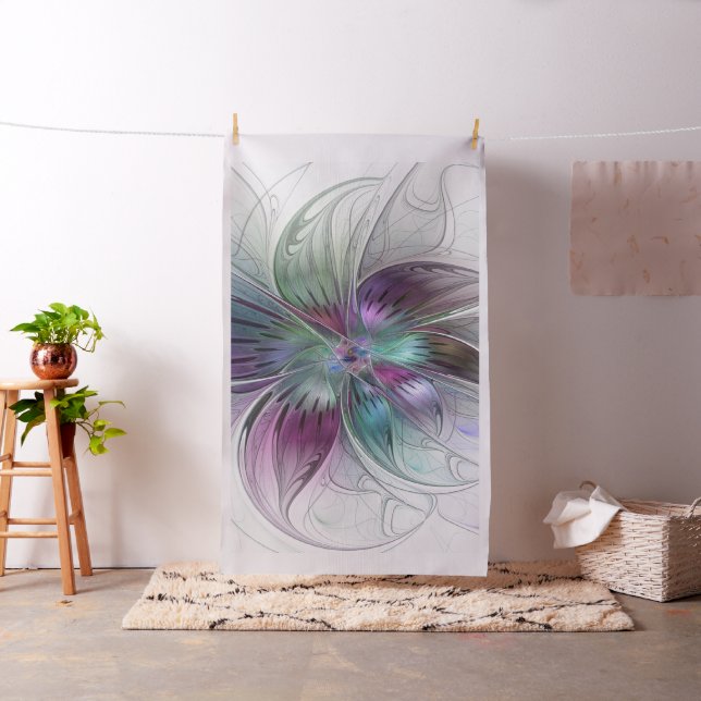 Färgglad Abstrakt Blomma Modern Blommig Fraktal Ko Tyg (In Situ)