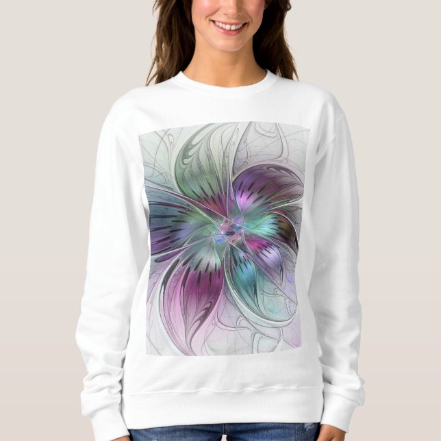 Färgglad Abstrakt Blomma Modernt Blommigt Fraktal  T Shirt (Framsida)