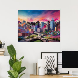 Färgglad Abstrakt Denver Colorado Siluett Konst Poster