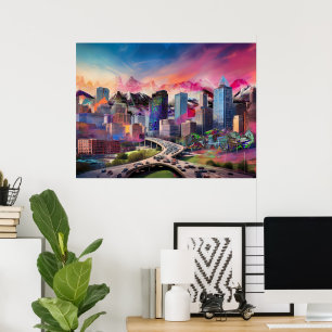 Färgglad Abstrakt Denver Colorado Siluett Konst Poster