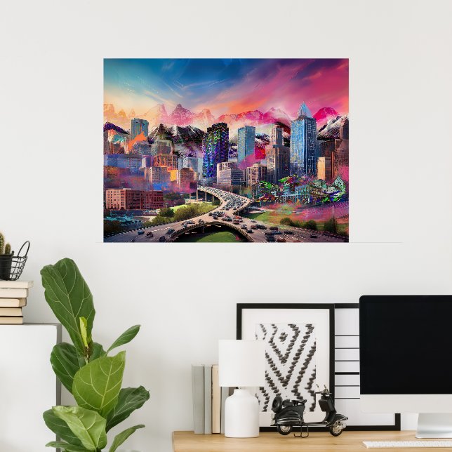 Färgglad Abstrakt Denver Colorado Siluett Konst  Poster (Hemmakontoret)