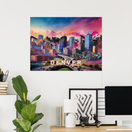 Färgglad Abstrakt Denver Colorado Siluett Konst Poster
