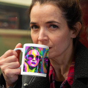 Färgglad Abstrakt Digital Konst Kvinnor i Solgla Kaffemugg