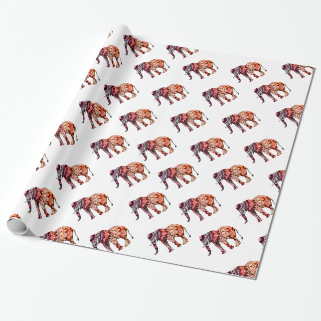 Färgglad abstrakt elefant presentpapper (Utrullad)