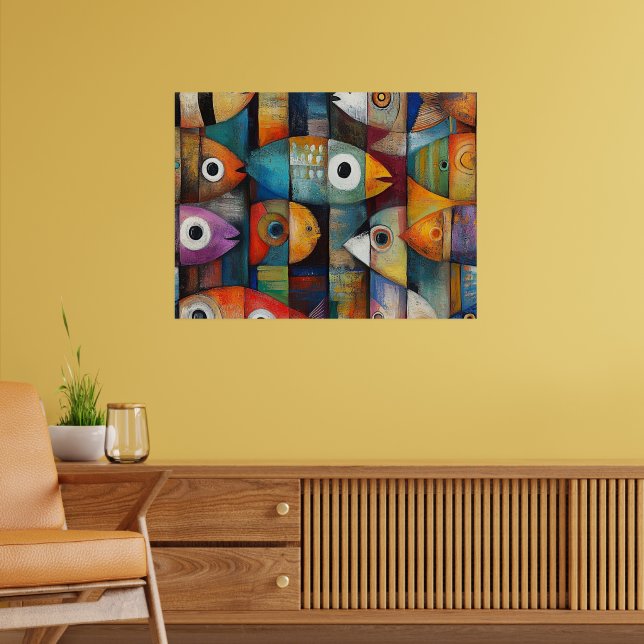 Färgglad Abstrakt Fiskkonst Poster (Vardagsrum 2)