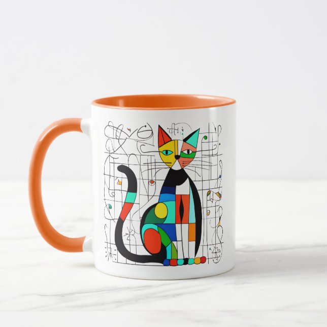 Färgglad Abstrakt Katt Konst Kubistisk Kubism Mugg (Vänster)