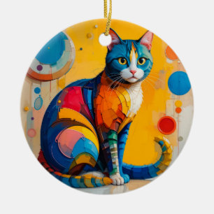 Färgglad Abstrakt Kattkonst Julgransprydnad Keramik