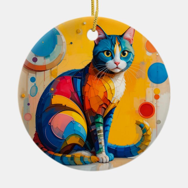 Färgglad Abstrakt Kattkonst Julgransprydnad Keramik (Framsidan)