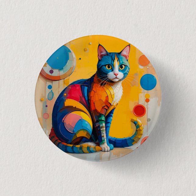 Färgglad Abstrakt Kattkonst Knapp (Framsida)