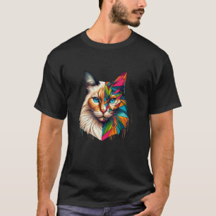 Färgglad Abstrakt Kattunge Halvansikte Söt Geometr T Shirt