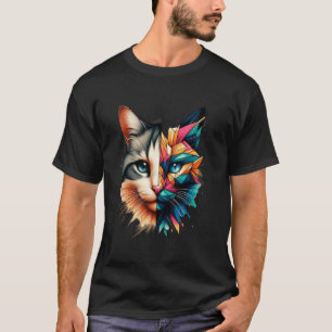 Färgglad Abstrakt Kattunge Halvansikte Söt Geometr T Shirt