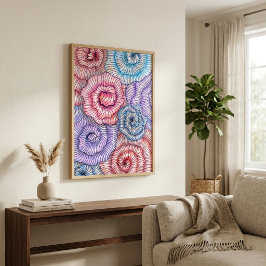 Färgglad Abstrakt Linjekonst Blommig Virvel Rosor Poster