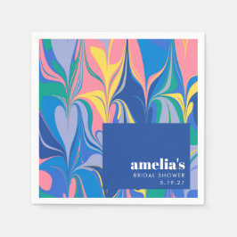 Färgglad Abstrakt Marmor Blå Anpassad Bröllopsdusc Pappersservett