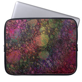 Färgglad Abstrakt med Svarta & Grungiga Cirklar Laptop Sleeve