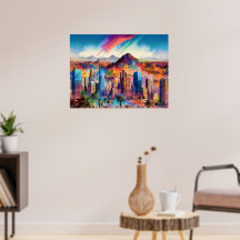 Färgglad Abstrakt Phoenix Arizona Siluett Affisch